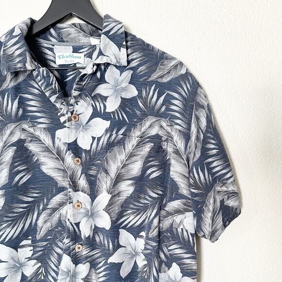 Caribbean Pure Silk Short Sleeve Hawaiian Floral Shirt‎ Blue Size Large - Picture 3 of 6
